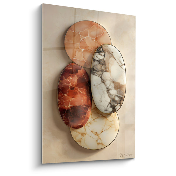 Gemälde Marmorformen Rost und Elfenbein mit Goldrand - Hängende Mineralfragmente - Terracotta Edition