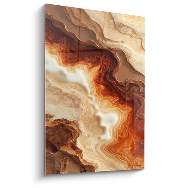Tableau Marbrures fluides brun et crème sinueuses - Rivière minérale - Edition Terracotta