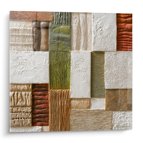 Tableau Mosaïque texturée blanc et ocre en reliefs - Fragments du temps - Edition Terracotta