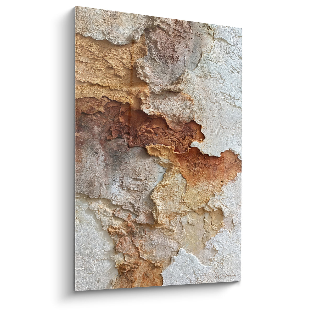 Mur fissuré blanc et ocre rouille, texture craquelée, tableau Terracotta plein cadre