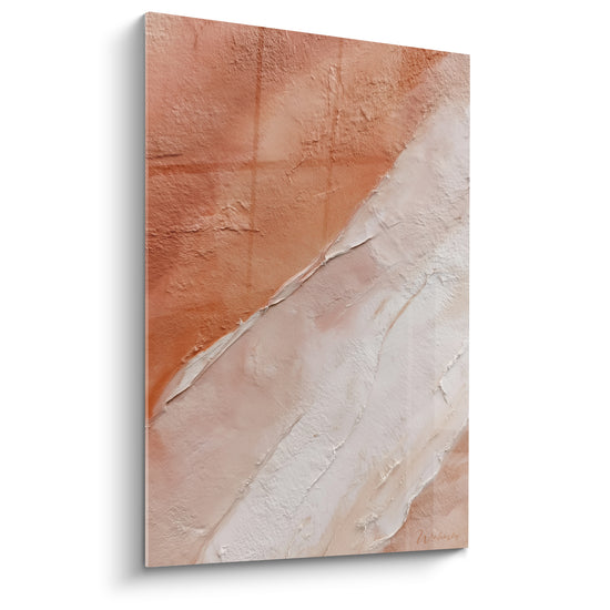 Œuvre abstraite terracotta et blanc crème à texture épaisse, diagonale marquée entre les deux teintes