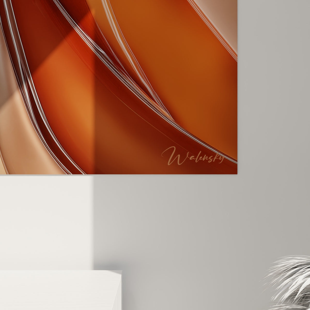 Grain lisse et coulures translucides mêlant terracotta profond et blanc éclatant visibles en gros plan sur la toile
