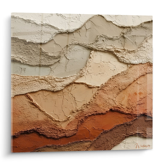 Reliefs texturés beige, ocre et brun terre cuite formant des courbes minérales sculptées