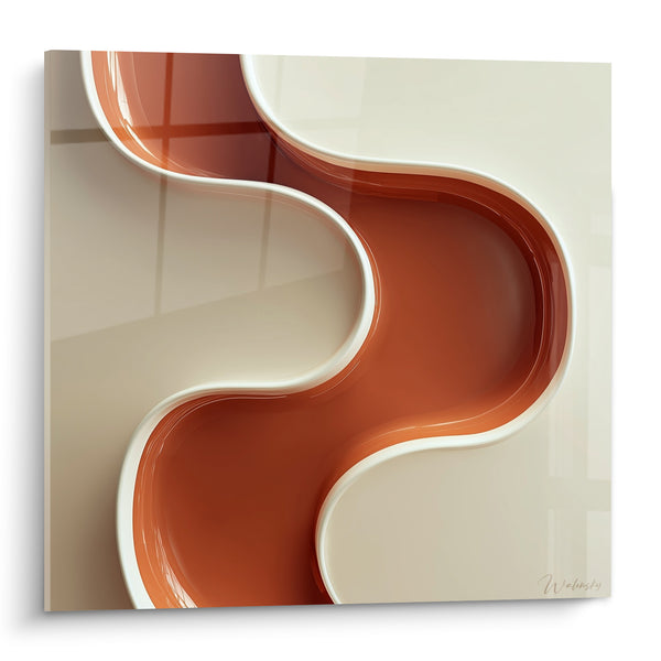 Tableau Ruban laqué orange et blanc serpentin - Courbe glacée brillante - Edition Terracotta
