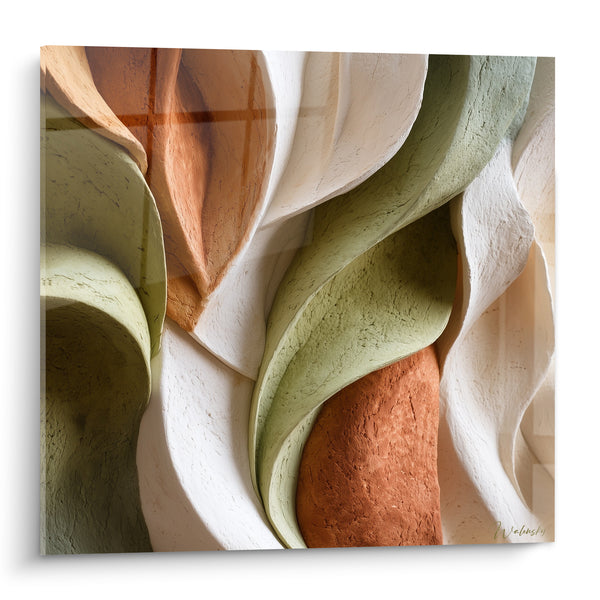 Gemälde Geschnitzte Bänder Salbeigrün und Weiß verdreht - Geformte, verputzte Pflanzenstruktur - Terracotta Edition