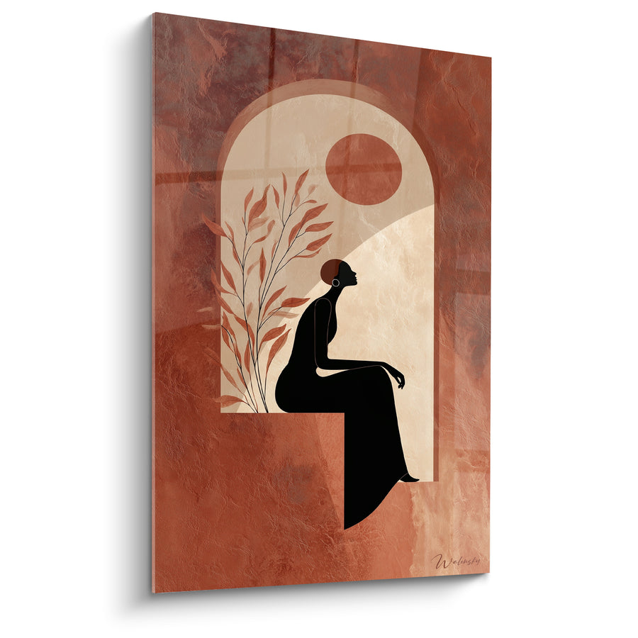 Tableau Silhouette assise sous une arche brique et crème - Instant contemplatif - Edition Terracotta