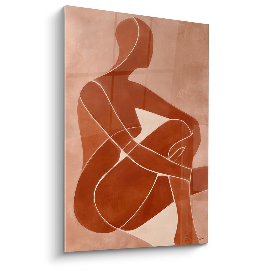 Tableau Silhouette assise brique et rosé - Repli silencieux - Edition Terracotta