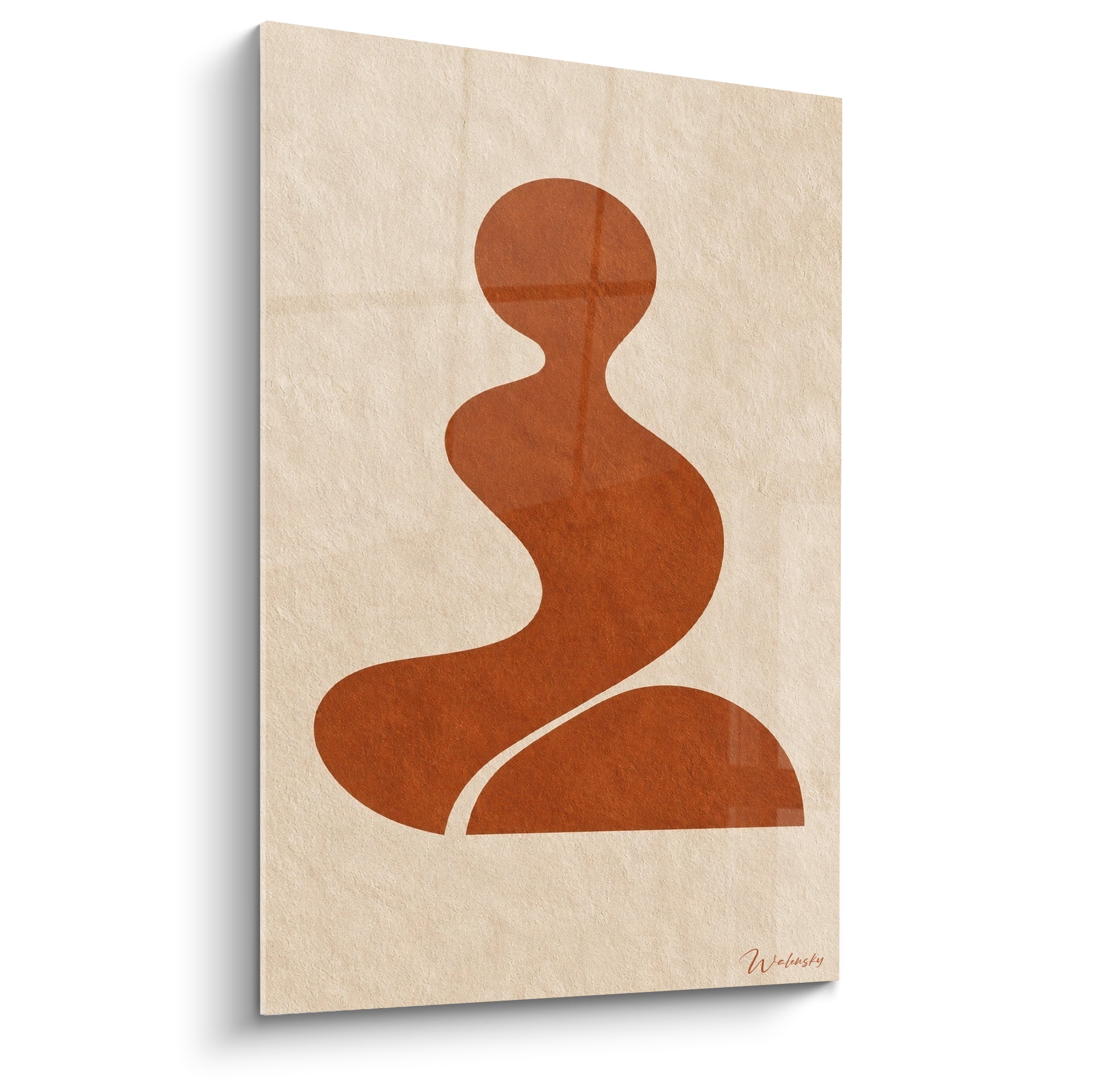 Silhouette terracotta et beige aux courbes sinueuses, forme méditative sur papier texturé
