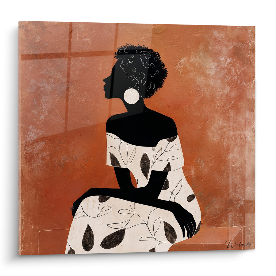 Tableau Silhouette féminine noire et blanche fond ocre - Instant de contemplation - Edition Terracotta