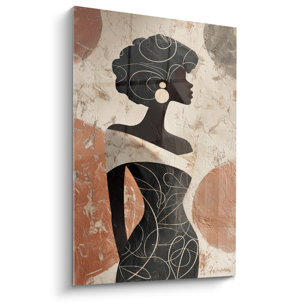 Tableau Silhouette élégante aux boucles dorées - Grâce silencieuse - Edition Terracotta