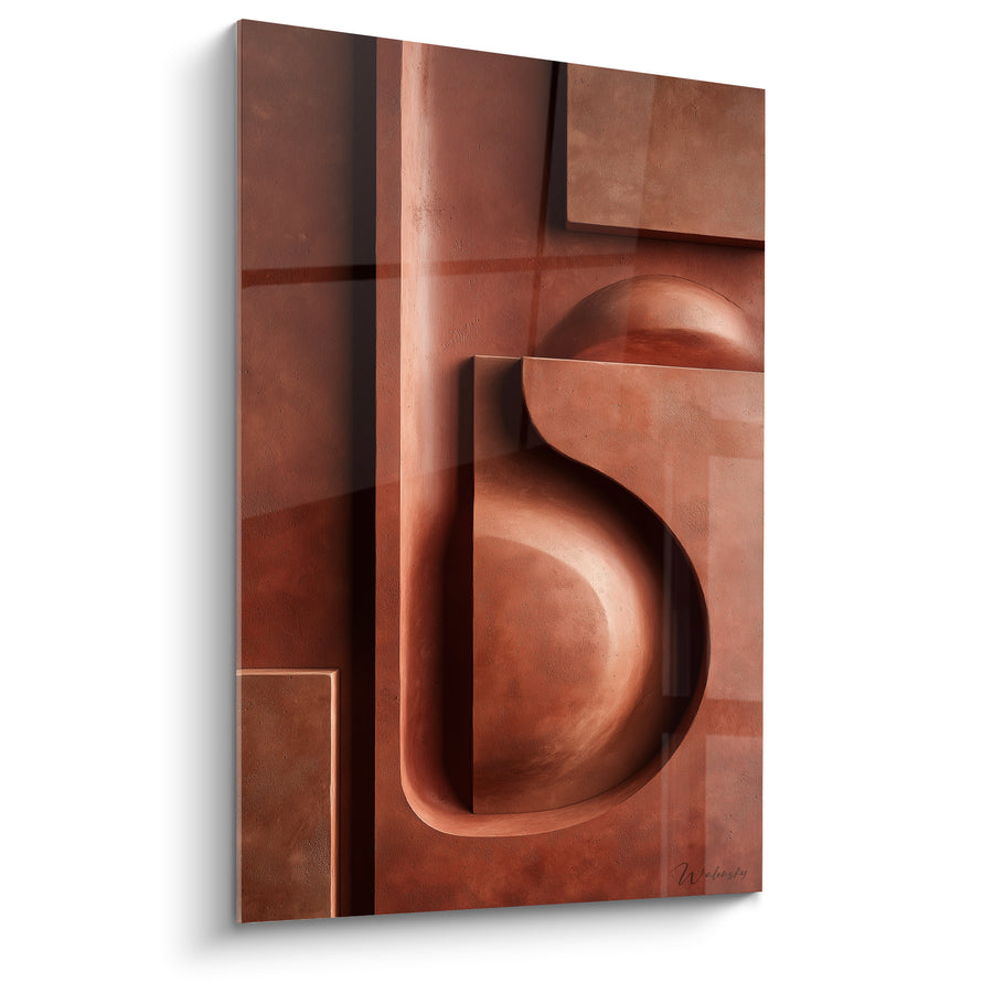 Tableau Spirale sculptée brique et cuivre en relief - Volute creusée profonde - Edition Terracotta