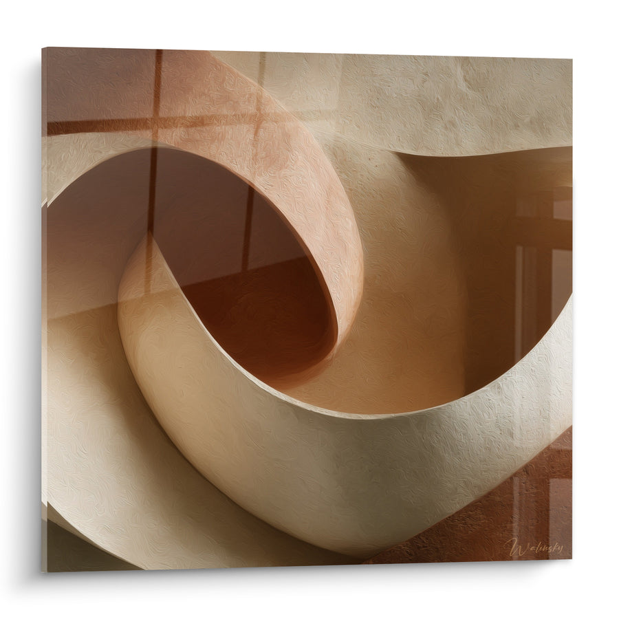 Tableau Spirale architecturale beige et brique - Courbe suspendue - Edition Terracotta