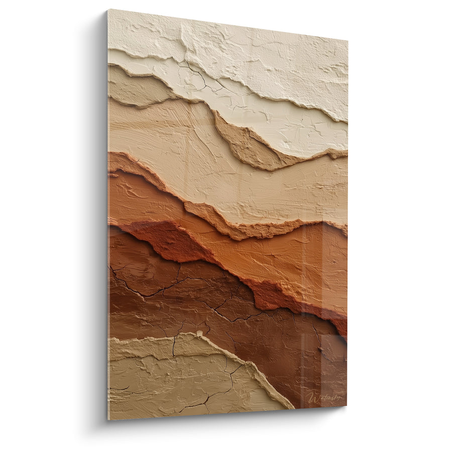 Tableau Strates rocheuses crème et brun fissurées de failles - Reliefs sédimentaires - Edition Terracotta