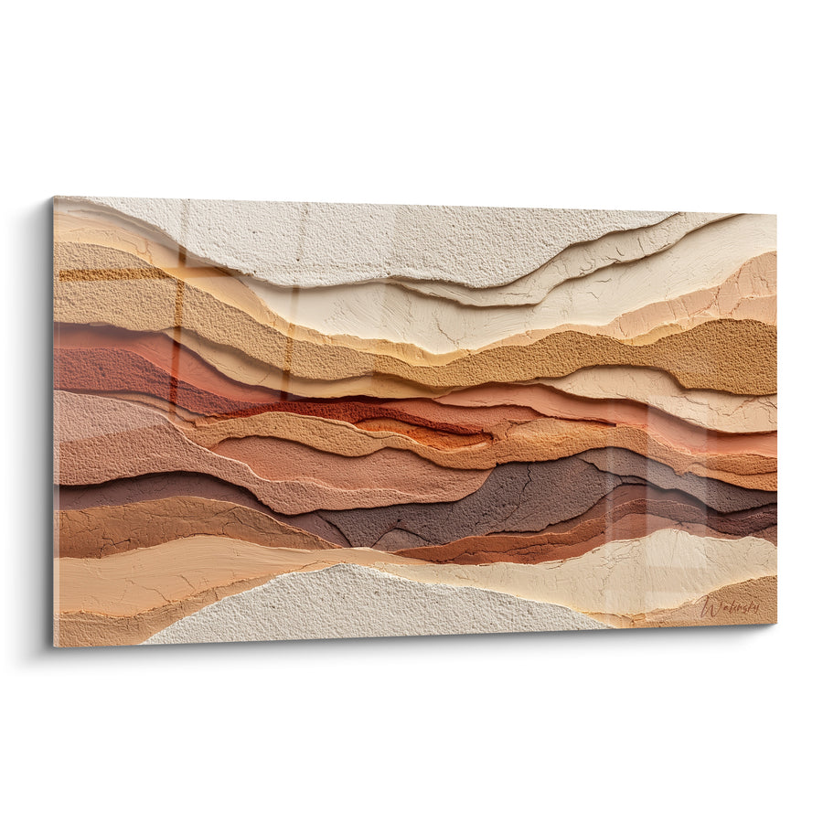 Tableau Strates ocre et brique en relief texturé - Mémoire des sols - Edition Terracotta