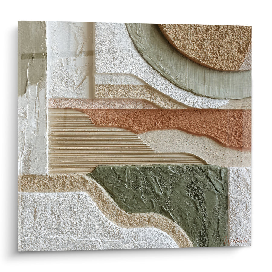 Tableau Paysage abstrait aux strates ocre et vert sauge - Strates du désert - Edition Terracotta