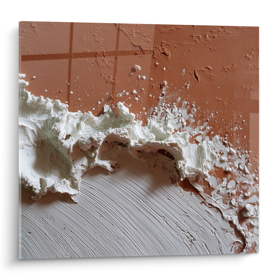 Tableau Vague blanche écumante sur fond brique - Ressac figé - Edition Terracotta