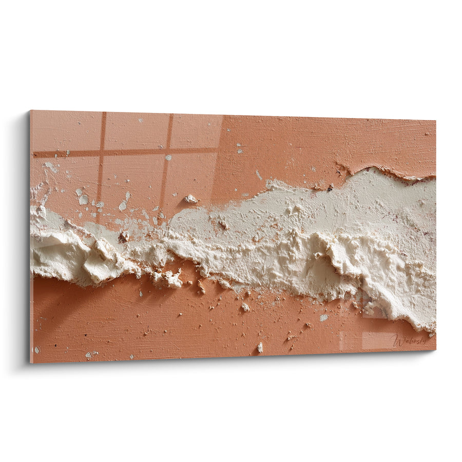 Tableau Coulée de plâtre blanc et corail éclaboussée - Grille en filigrane - Edition Terracotta