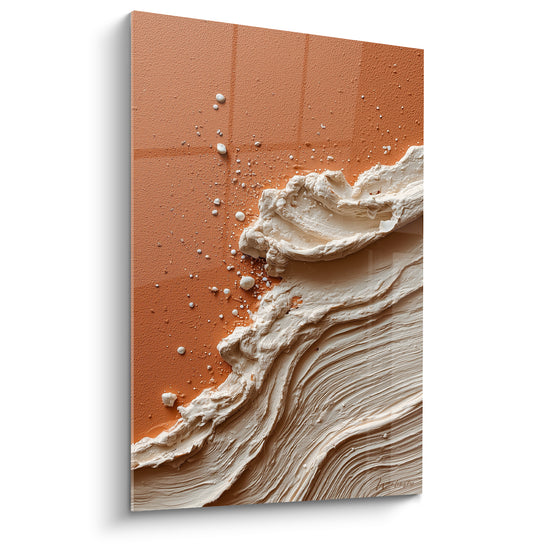 Tableau Vague de matière crème et brique - Marée figée - Edition Terracotta