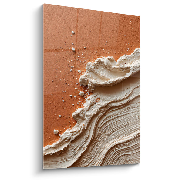 Tableau Vague de matière crème et brique - Marée figée - Edition Terracotta