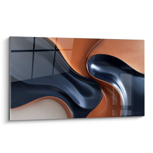 Tableau Vagues fluides terracotta et bleu marine - Fusion en mouvement - Edition Terracotta