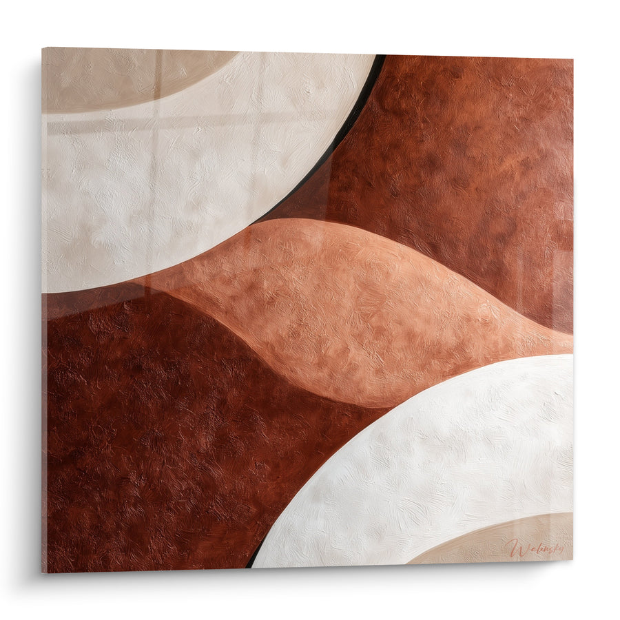Tableau Vagues sculptées brun et blanc cassé enlacées - Cercles opposés en spirale - Edition Terracotta