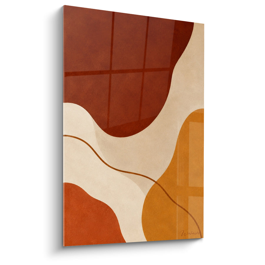 Tableau Vagues abstraites brique et ocre sinueuses - Onde du désert - Edition Terracotta