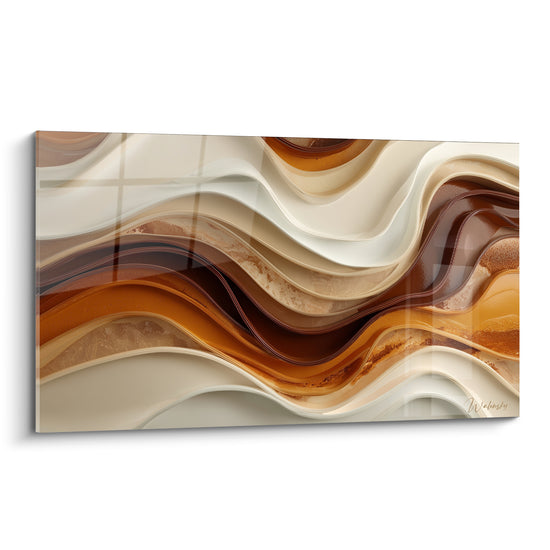 Vagues terracotta et ivoire ondulent en courbes lisses sur ce tableau abstrait marbré