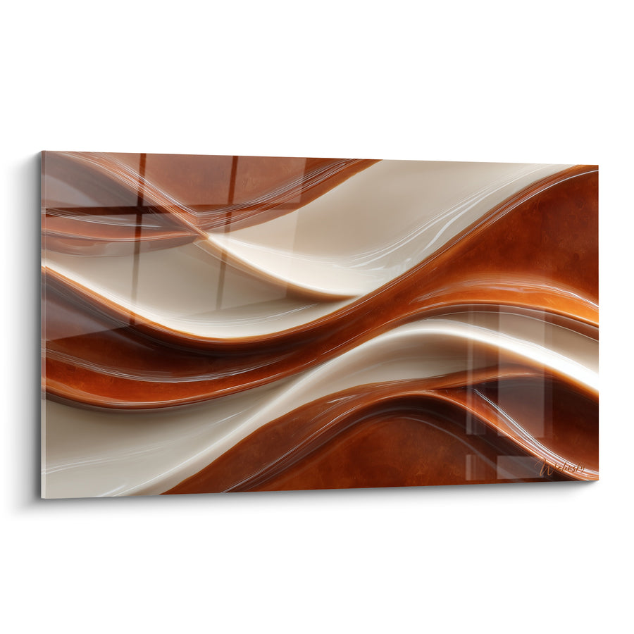 Tableau Vagues lisses cuivre et crème aux reflets glacés - Torsion laquée - Edition Terracotta