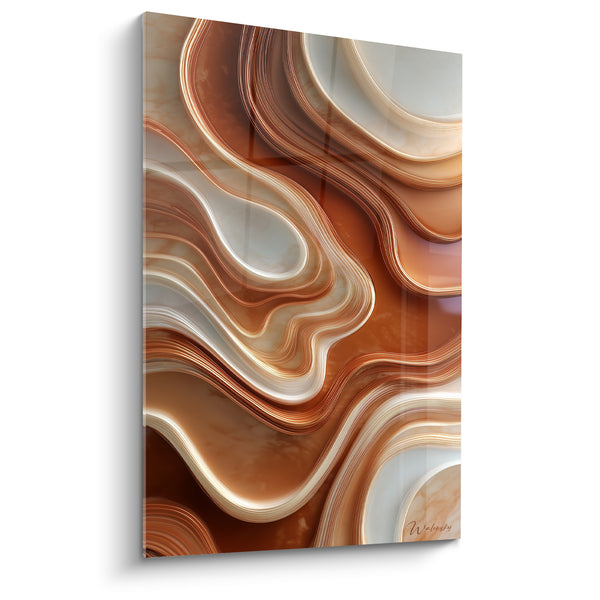 Tableau Vagues sinueuses cuivre et blanc marbrées - Lignes concentriques tourbillonnantes - Edition Terracotta