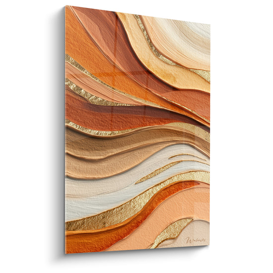 Tableau Vagues sinueuses ocre et dorées - Dunes dorées au crépuscule - Edition Terracotta