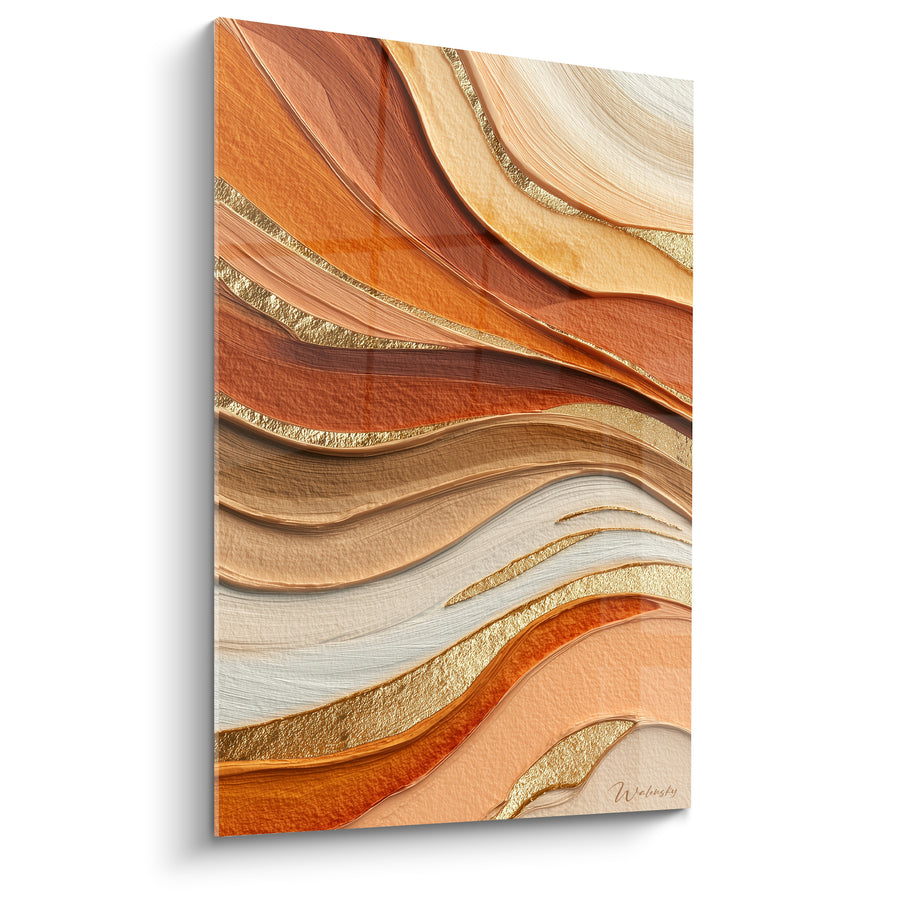 Tableau Vagues sinueuses ocre et dorées - Dunes dorées au crépuscule - Edition Terracotta