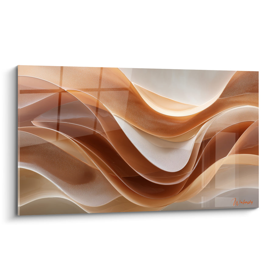 Tableau Vagues drapées ocre et ivoire - Coulée sculptée - Edition Terracotta