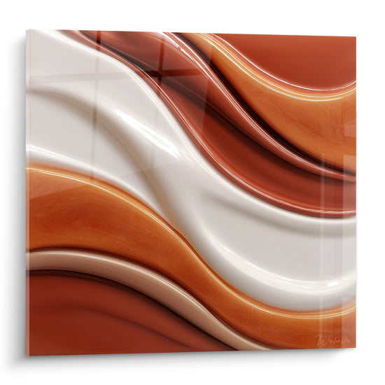 Vagues terracotta et blanc ivoire aux reflets brillants, effet de matière fluide et lumineuse