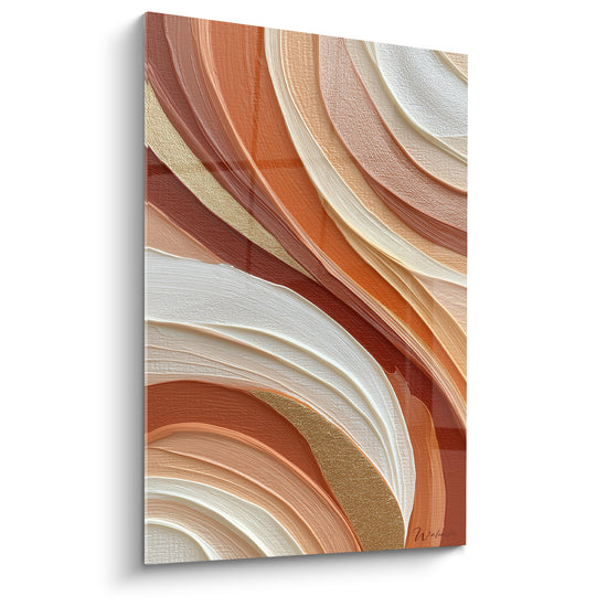 Tableau Vagues sculptées orange et blanc filet doré - Ondulations dorées lumineuses - Edition Terracotta