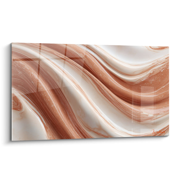 Tableau Vagues marbrées terracotta et blanc crème - Fluidité minérale - Edition Terracotta
