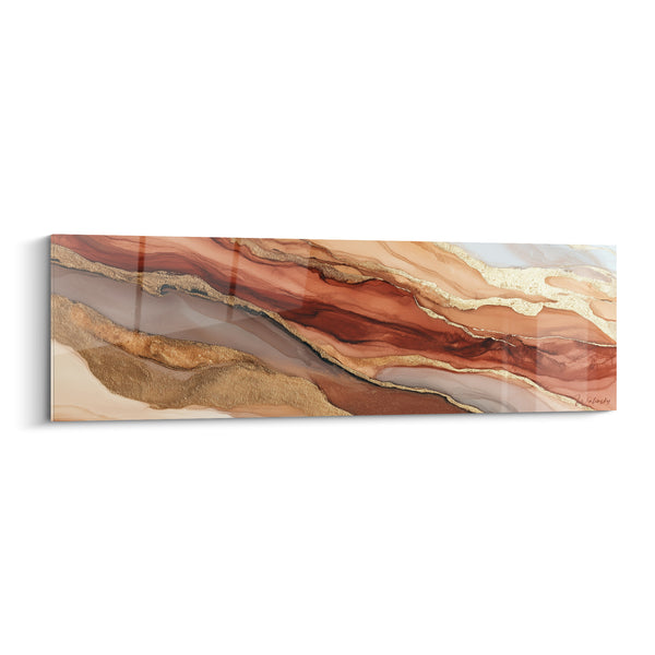 Tableau Vagues marbrées rouille et dorées en diagonale - Veines argentées obliques - Edition Terracotta