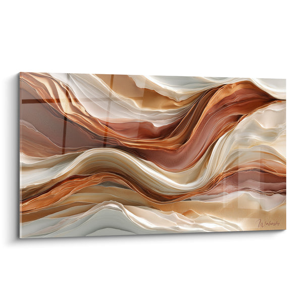 Tableau Vagues onduleuses cuivre et gris perle - Ondulation marbrée - Edition Terracotta