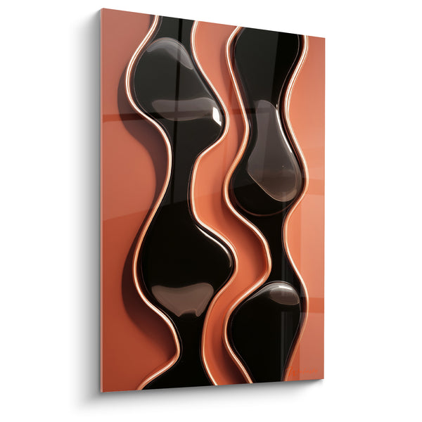 Tableau Vagues sinueuses noires et terracotta - Fluidité hypnotique - Edition Terracotta