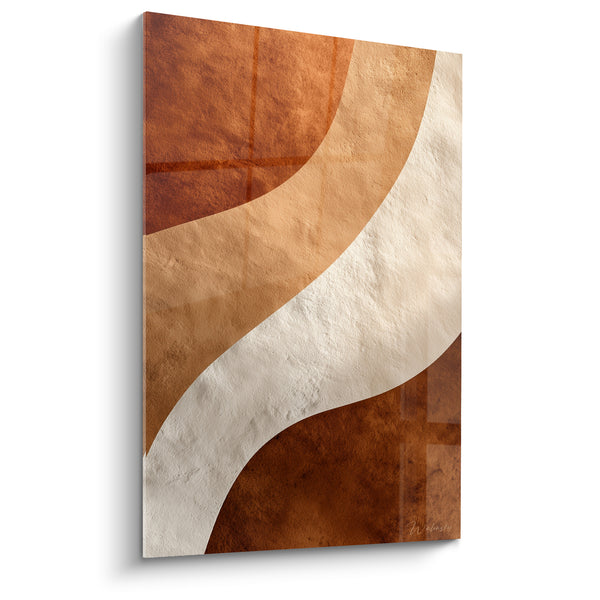 Tableau Vagues sculptées rouille et crème quadrillées - Tracé serpentin vertical - Edition Terracotta
