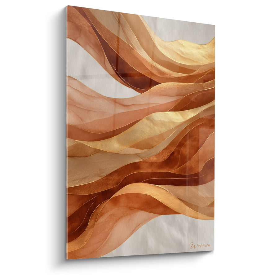 Tableau Vagues fluides ocre et dorées - Souffle doré - Edition Terracotta