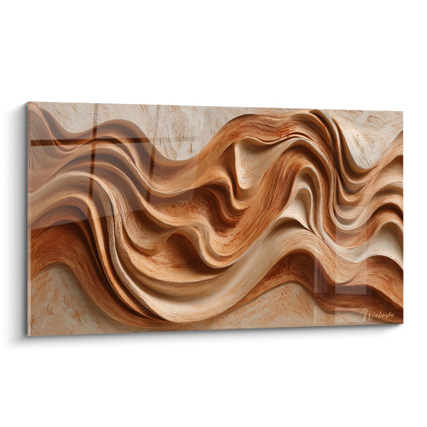 Tableau Vagues sculptées cuivre et crème entrelacées - Ondulations en relief - Edition Terracotta