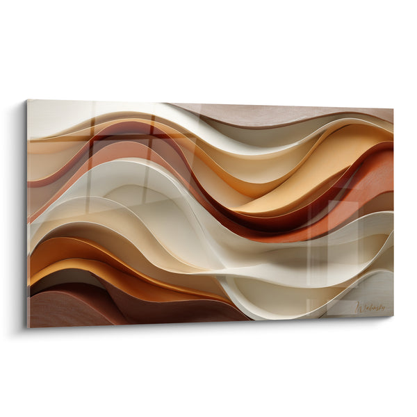 Tableau Vagues sculptées cuivre et crème entrelacées - Reflets ondulants dorés - Edition Terracotta