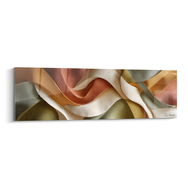 Tableau Vagues sculptées crème et corail entrelacées - Reliefs entrecroisés sauge - Edition Terracotta
