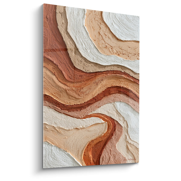 Tableau Vagues sinueuses blanches et brique texturées - Sédiments en mouvement - Edition Terracotta