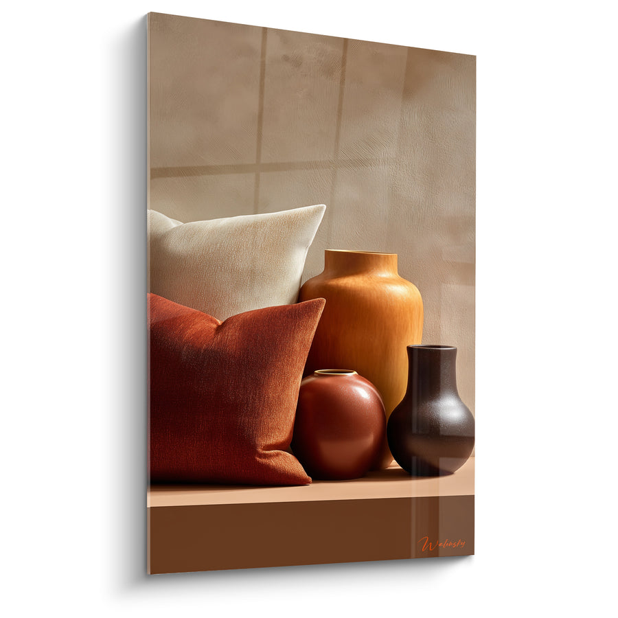 Tableau Vases en céramique et coussins texturés - Havre automnal - Edition Terracotta