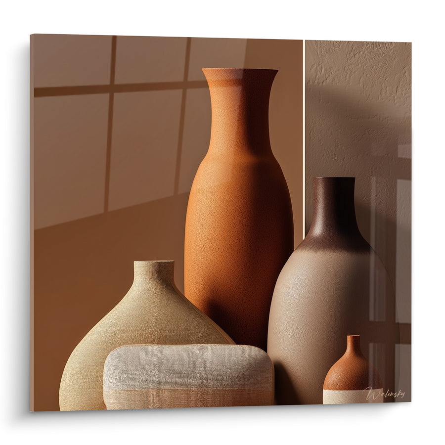 Tableau Vases orangé et beige en céramique - Silence d'atelier - Edition Terracotta