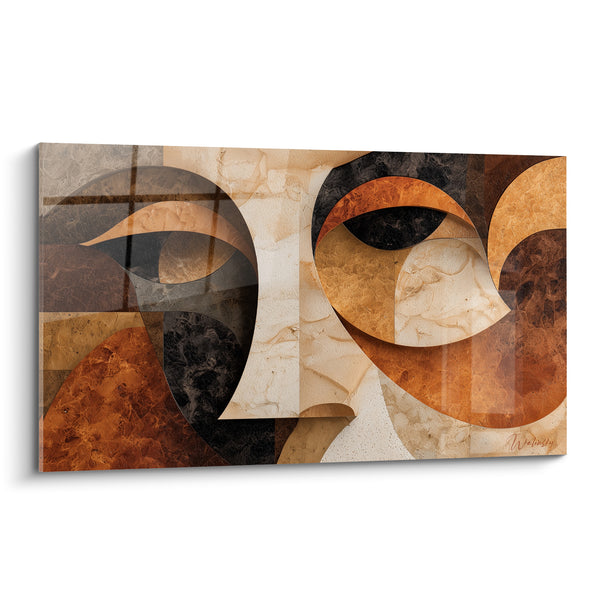 Tableau Visage abstrait aux formes ocre et anthracite - Fragments de mémoire - Edition Terracotta