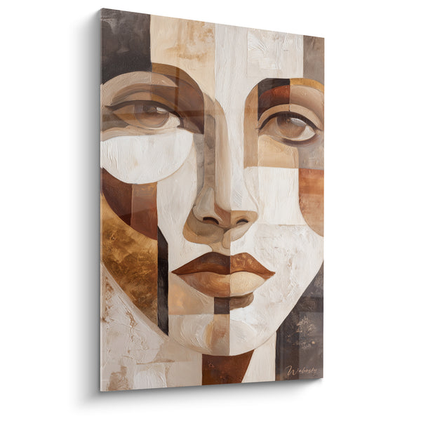 Tableau Visage géométrique ocre et brun sculpté - Fragments d'identité - Edition Terracotta