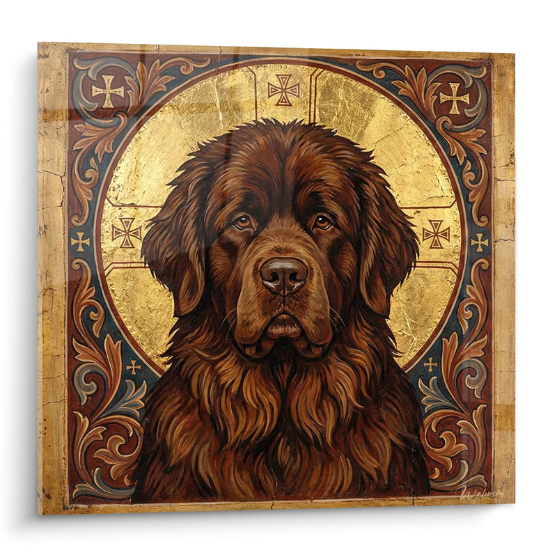 Tableau Chien au Halo Doré Style Icône Byzantine - Majesté Sacrée - Edition Terre Neuve