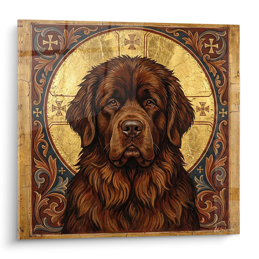Tableau Chien au Halo Doré Style Icône Byzantine - Majesté Sacrée - Edition Terre Neuve
